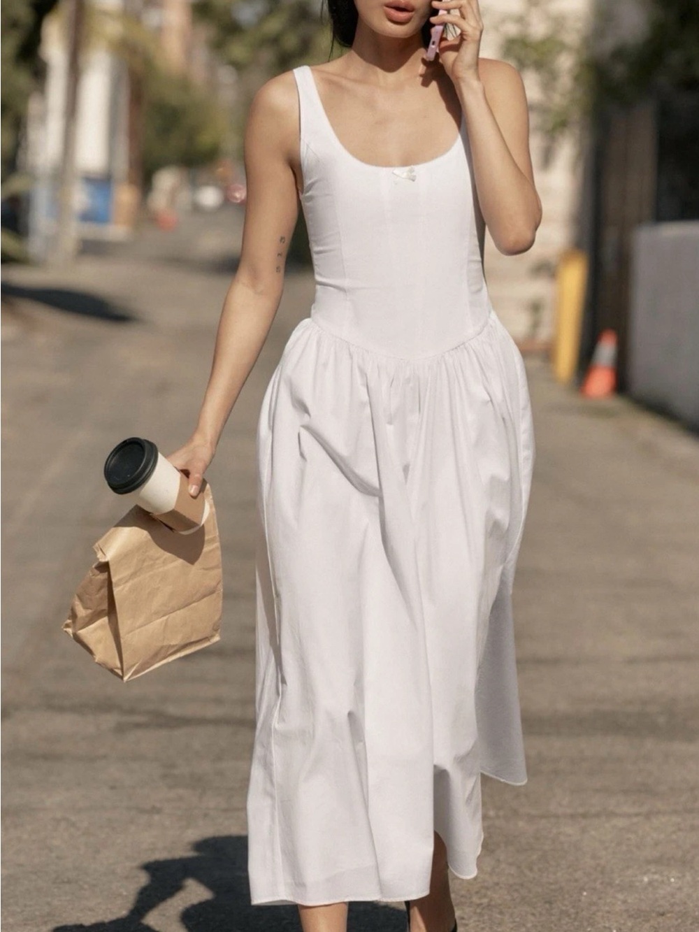 ZARA CORSET-STYLE POPLIN MIDI DRESS - Picture 9 of 16